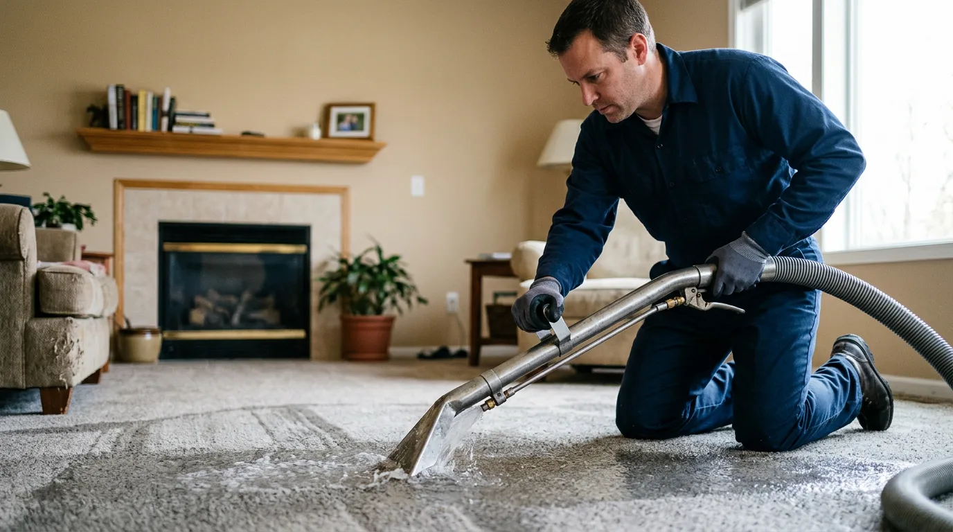 Water damage restoration technician working near Caney, OK